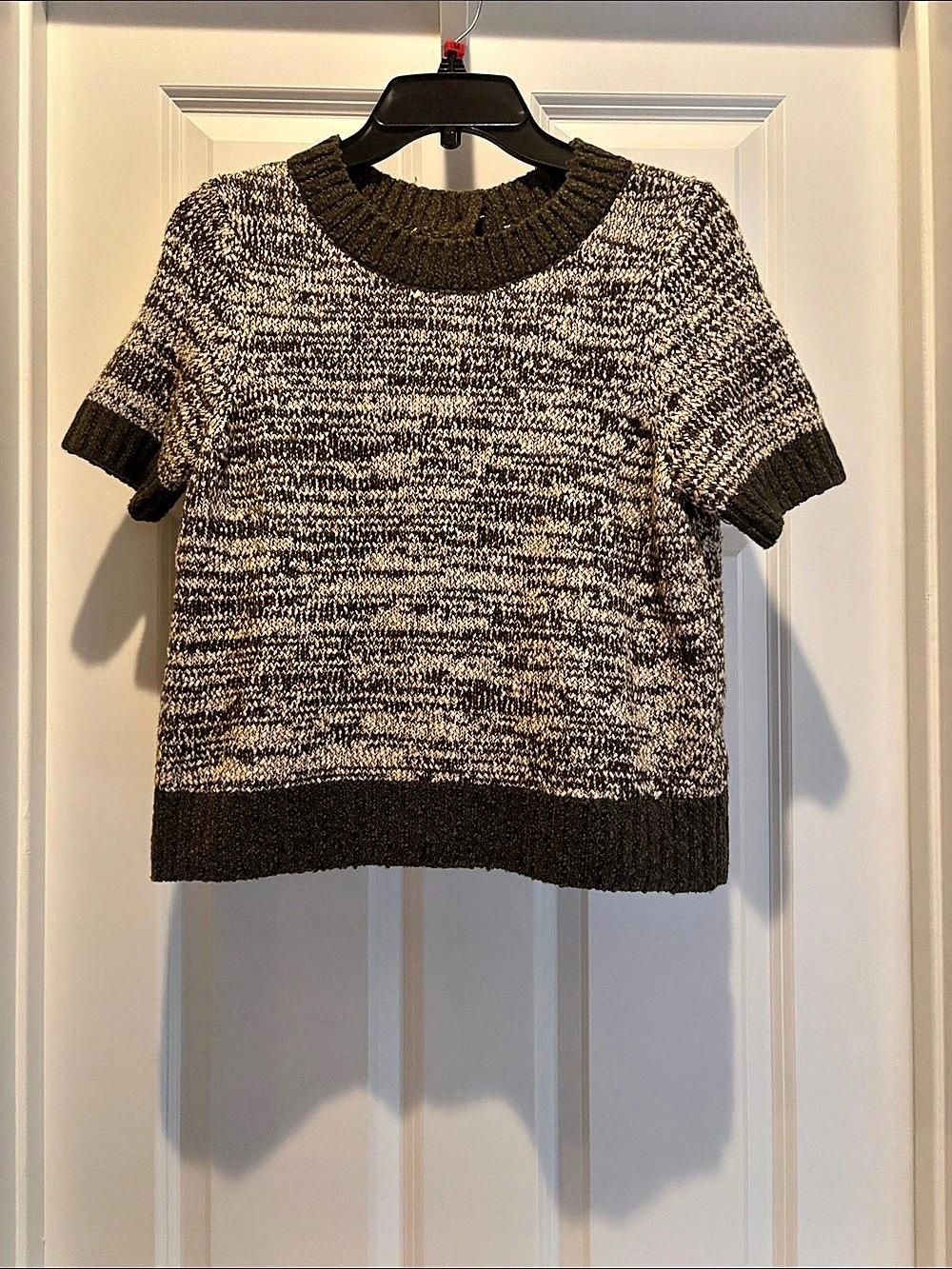 Anthropologie Short Sleeve Knit Sweater in Brown & White